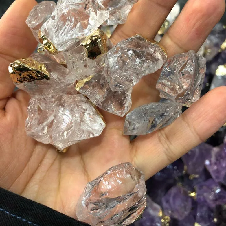 Wholesale Natural Amethyst Rose Quartz White Crystal Natural Stone Female Pendant DIY Jewelry Necklace Earrings Semi-Finished Pendant Products