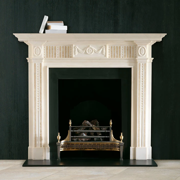 White Marble with Waterjet Medallion Brown Marble Decoration Fireplace