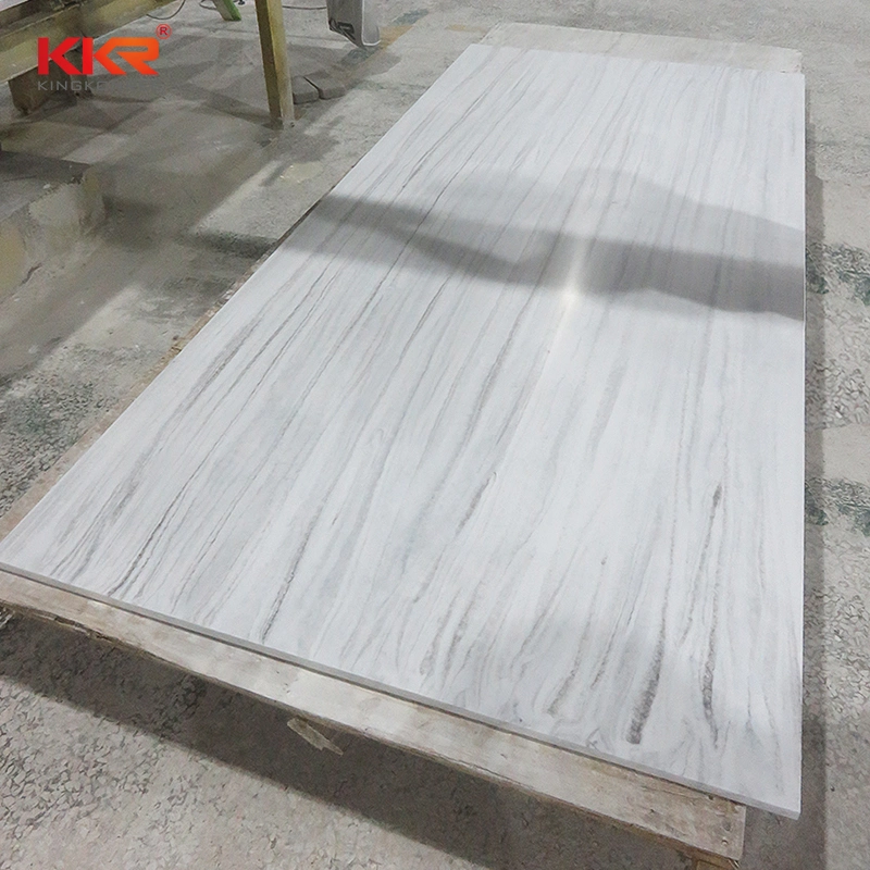 China Factory Kkr Wholesale Price 12mm Artificial Faux Stone Carrara White Marble Wall Panels Solid Surface Slab for Kitchen Top