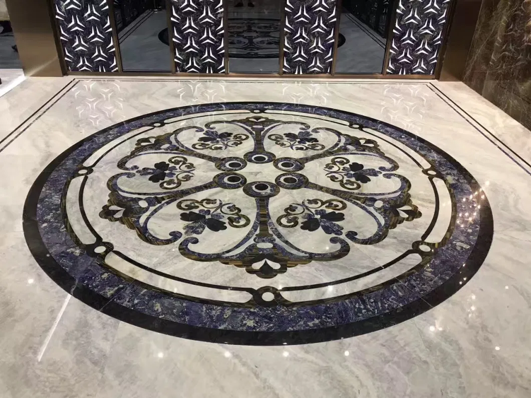 Natural Stone Waterjet Marble for Floor/Flooring/Wall/Kitchen/Lobby/Slab/Tile/Mosaic Pattern/Border/Medallion/Floor Tiles with Metal Inlay