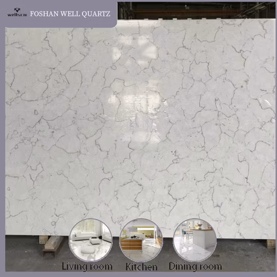 White Artificial Quartz Stone Slab with Natural Veins