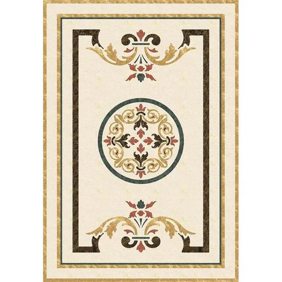 Foyer Cream Marfilnatural Stone Marble Waterjet Floor Tile Medallion Pattern 