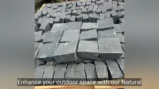 Natural Split Basalt Black Cobble Cube Paving Stone Cobblestone for Outdoor Driveway 
