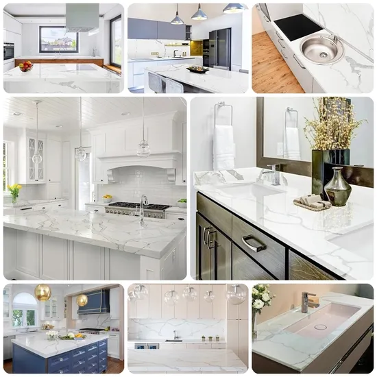 Cheap Prices Wholesale Calacatta White Quartz Stone Kitchen Work Countertops 