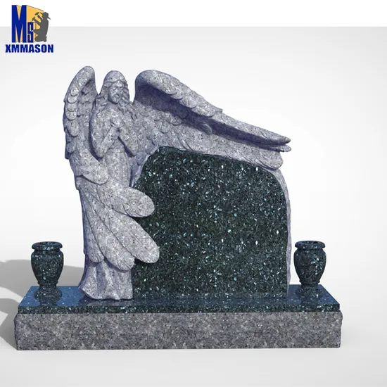 Olive Green Granite Cemetery Gravestone with Tree Branches 