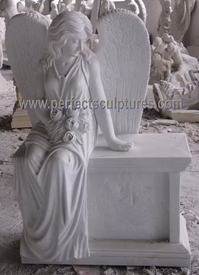 Custom White Marble Cemetery Statue Weeping Angel Gravestone for Graveyard Sculpture (SY