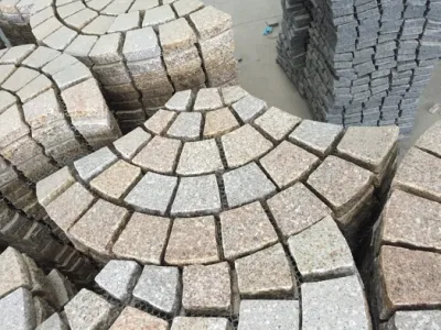 Natural Stone Sector Shape Garden Floor Design Granite Cobblestone on Mesh