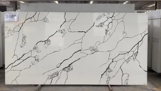 Artificial Custom China Polished Calacatta White Quartz Stone Slabs for Kitchen Table Tops 